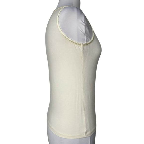 Chico's Women's Ivory Tank Top Modal & Spandex Scalloped Ribbon DetaiSize 0 XS - Picture 2 of 4